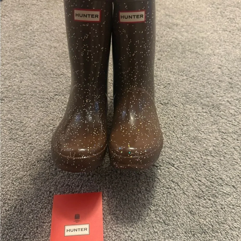 Hunter Brown Bolt Glitter Classic Rainboot Sz 12